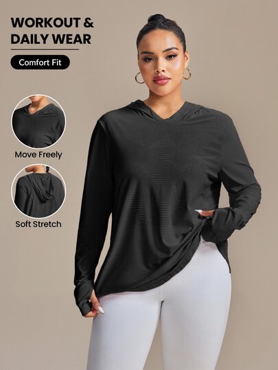 SHEIN Rhythm Era Plus Size Thumb Hole Design Jacquard Triangle Pattern Long Sleeve Yoga Sweatshirt Fall