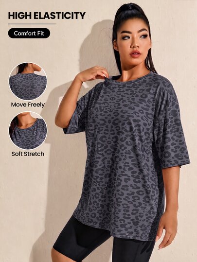 SHEIN Rhythm Era Casual Versatile Pink Plus Size Crew Neck Lightweight Sports Top