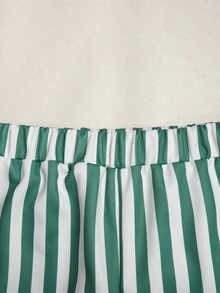SHEIN Kids Girls Floral Print Crew Neck Loose Sweatshirt & Striped Wide Leg Sweatpants Casual Sweatshirt Set - Green - View 9