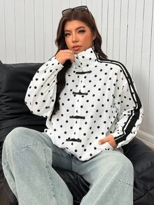 SHEIN EZwear 大尺碼女款白色拼接休閒性感牛仔寬鬆長袖夾克，適合日常、度假、正式場合與機場穿搭，秋季款 - 黑與白 - 查看 4