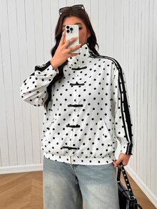 SHEIN EZwear 大尺碼女款白色拼接休閒性感牛仔寬鬆長袖夾克，適合日常、度假、正式場合與機場穿搭，秋季款 - 黑與白 - 查看 8