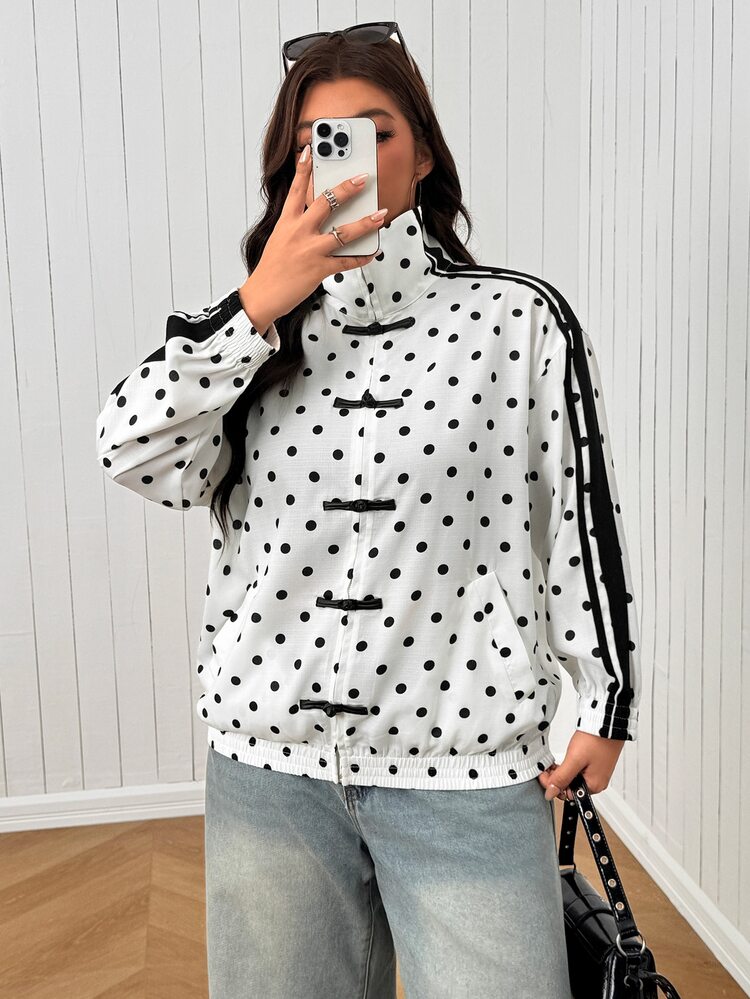 SHEIN EZwear جاكيت نسائي مقاس كبير باللون الأبيض بتصميم كتل لونية كاجوال مثير بأسلوب كاوبوي فضفاض للاستخدام اليومي بأكمام طويلة مناسب للعطلات والمناسبات الرسمية والمطار في فصل الخريف - أبيض وأسود - مشاهدة 8