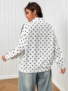 SHEIN EZwear 大尺碼女款白色拼接休閒性感牛仔寬鬆長袖夾克，適合日常、度假、正式場合與機場穿搭，秋季款 - 黑與白 - 查看 2