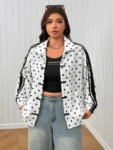 SHEIN EZwear 大尺碼女款白色拼接休閒性感牛仔寬鬆長袖夾克，適合日常、度假、正式場合與機場穿搭，秋季款 - 黑與白 - 查看 6