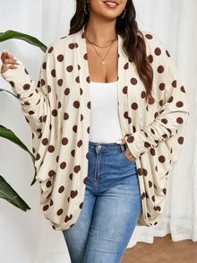 SHEIN Frenchy 休閒復古圓點圖案大尺碼女款夾克，適合秋冬穿著 - 彩色 - 查看 4