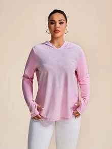 SHEIN Rhythm Era 加大码带拇指孔条纹高领长袖套头瑜伽服 - 粉色 - 查看 4