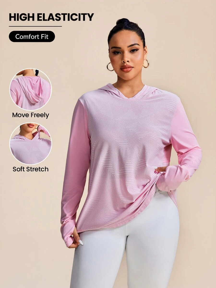 SHEIN Rhythm Era 加大码带拇指孔条纹高领长袖套头瑜伽服