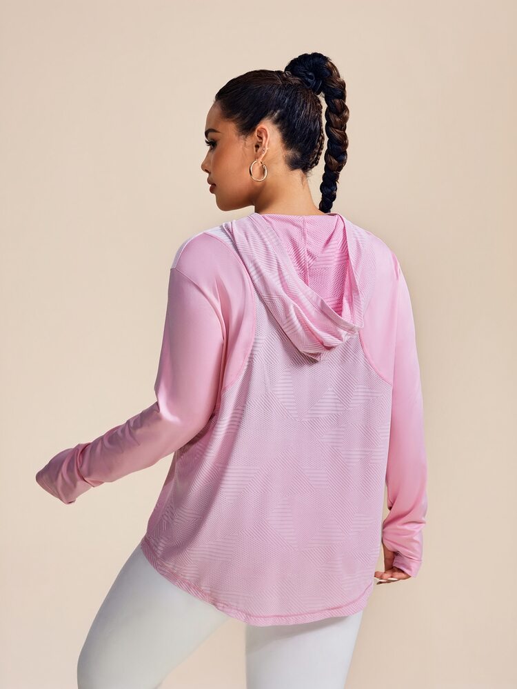 SHEIN Rhythm Era Plus Size Thumbhole Pink Mock Neck Long Sleeve Pullover Sweatshirts For Yoga Summer Active Sport Gym Sports Gym Sports - Pink - View 2