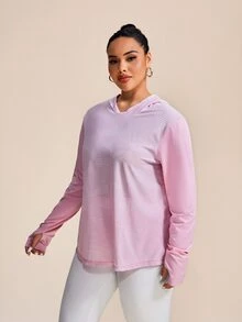 SHEIN Rhythm Era 加大码带拇指孔条纹高领长袖套头瑜伽服 - 粉色 - 查看 7