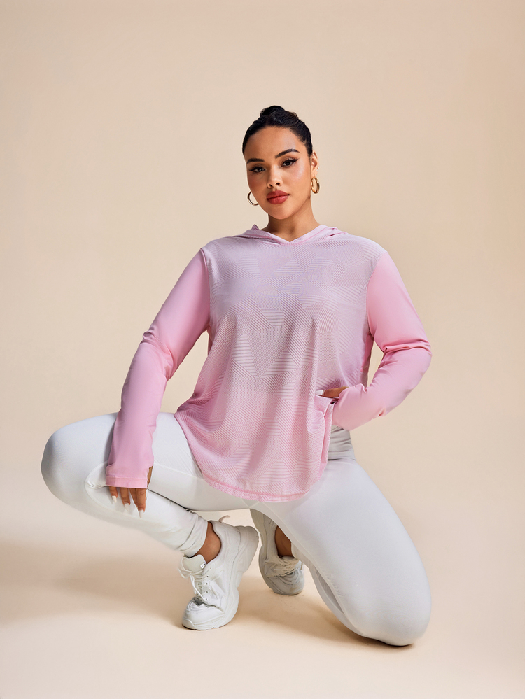 SHEIN Rhythm Era Plus Size Thumbhole Pink Mock Neck Long Sleeve Pullover Sweatshirts For Yoga Summer Active Sport Gym Sports Gym Sports - Pink - View 4