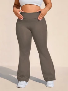 Rhythm Era Plus Size High Waist Side Pocket Flare Leg Sweatpants - Coffee Brown - View 4