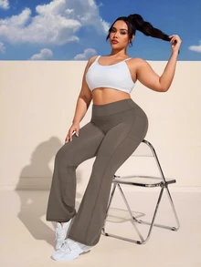 Rhythm Era Plus Size High Waist Side Pocket Flare Leg Sweatpants - Coffee Brown - View 6
