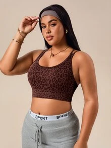Rhythm Era Plus Size Women Seamless Leopard Print Criss-Cross Back Sports Bra Gym Sports Brown Summer - Brown - View 4