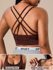 Rhythm Era Plus Size Women Seamless Leopard Print Criss-Cross Back Sports Bra Gym Sports Brown Summer - Brown - View 2