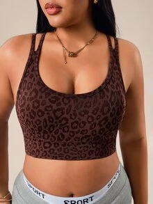Rhythm Era Plus Size Women Seamless Leopard Print Criss-Cross Back Sports Bra Gym Sports Brown Summer - Brown - View 7