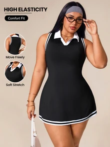 Rhythm Era Plus Size Women Striped Sleeveless Sports Dress With Shorts - Multicolor - View 2