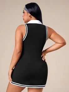 Rhythm Era Plus Size Women Striped Sleeveless Sports Dress With Shorts - Multicolor - View 3