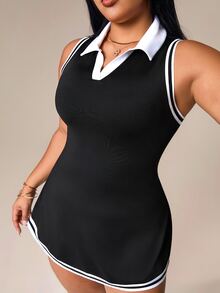 Rhythm Era Plus Size Women Striped Sleeveless Sports Dress With Shorts - Multicolor - View 8