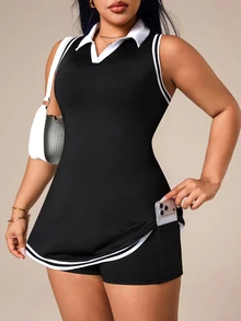 Rhythm Era Plus Size Women Striped Sleeveless Sports Dress With Shorts - Multicolor - View 5