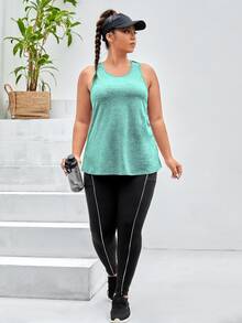 SHEIN Rhythm Era Plus Size Summer Casual Mesh Patchwork Hollow Out Sports Tank Top - Teal Blue - View 5