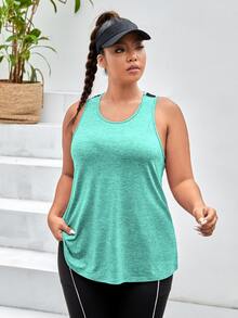 SHEIN Rhythm Era Plus Size Summer Casual Mesh Patchwork Hollow Out Sports Tank Top - Teal Blue - View 6