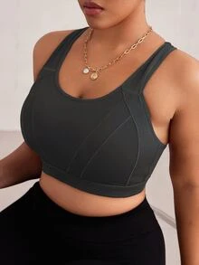 Rhythm Era Bra Olahraga Wanita Ukuran Besar Model One-Piece dengan Kawat Penyangga dan Bagian Belakang Model Racerback yang Dapat Diatur, Dukungan Tinggi untuk Aktivitas Olahraga di Gym Saat Tahun Baru Imlek, Warna Hitam, Musim Panas - Hitam - View 3