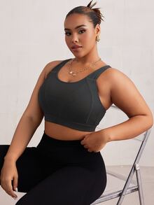 Rhythm Era Bra Olahraga Wanita Ukuran Besar Model One-Piece dengan Kawat Penyangga dan Bagian Belakang Model Racerback yang Dapat Diatur, Dukungan Tinggi untuk Aktivitas Olahraga di Gym Saat Tahun Baru Imlek, Warna Hitam, Musim Panas - Hitam - View 5