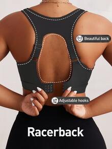 Rhythm Era Bra Olahraga Wanita Ukuran Besar Model One-Piece dengan Kawat Penyangga dan Bagian Belakang Model Racerback yang Dapat Diatur, Dukungan Tinggi untuk Aktivitas Olahraga di Gym Saat Tahun Baru Imlek, Warna Hitam, Musim Panas - Hitam - View 2