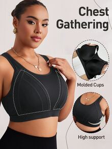 Rhythm Era Bra Olahraga Wanita Ukuran Besar Model One-Piece dengan Kawat Penyangga dan Bagian Belakang Model Racerback yang Dapat Diatur, Dukungan Tinggi untuk Aktivitas Olahraga di Gym Saat Tahun Baru Imlek, Warna Hitam, Musim Panas - Hitam - View 8