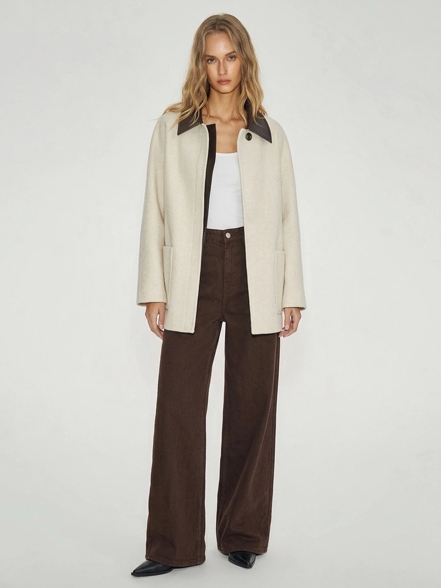 ATUI Studio Versatile Vintage Pocket Long Sleeve Double-Faced Wool Coat - White - View 1