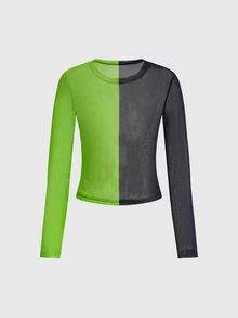 Beetlejuice X ROMWE Women's Fitted Round Neck Top With Co-Branded Graphic Print And Color Block - Multicolor - View 12