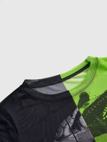 Beetlejuice X ROMWE Women's Fitted Round Neck Top With Co-Branded Graphic Print And Color Block - Multicolor - View 3