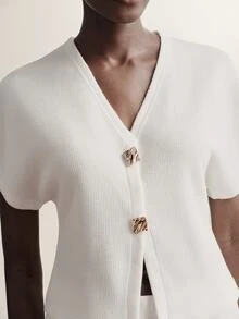 Briarwyn Set Kasual Wanita Warna Polos Terbaru, Atasan Lengan Pendek Desain Minimalis dengan Detail Kancing Logam, Celana Kasual Potongan Lurus dengan Tali Serut - Putih - View 8
