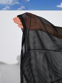 SHEIN Rhythm Era تي شيرت رياضي شبكي مطبوع بشعار الزائد بدون حمالة صدر للنساء في صالة الألعاب الرياضية - الأسود - مشاهدة 10