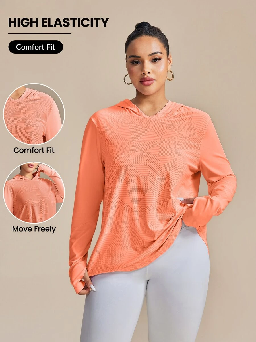 SHEIN Rhythm Era 大码拇指孔三角形提花图案长袖瑜伽运动衫