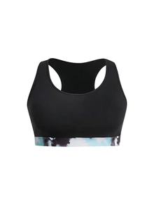 Rhythm Era Plus Size 3Pcs Tie Dye Contrast Panel Cut Out Back Sports Set Workout Clothes Workout Women Set - Blue - View 6