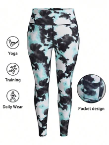 Rhythm Era Plus Size 3Pcs Tie Dye Contrast Panel Cut Out Back Sports Set Workout Clothes Workout Women Set - Blue - View 3