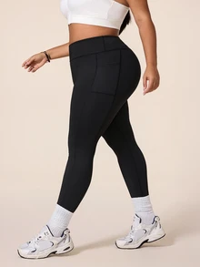 SHEIN Rhythm Era Casual Versatile Plus Size Black Line Design Slim Fit Flattering Sports Long Pants - Black - View 4
