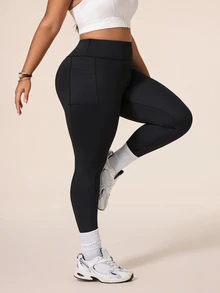 SHEIN Rhythm Era Casual Versatile Plus Size Black Line Design Slim Fit Flattering Sports Long Pants - Black - View 5