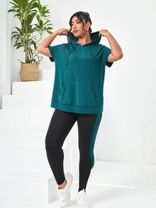 SHEIN Rhythm Era Plus Size Drawstring Hooded Sports Set Workout Women Set - Multicolor - View 7