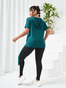 SHEIN Rhythm Era Plus Size Drawstring Hooded Sports Set Workout Women Set - Multicolor - View 3