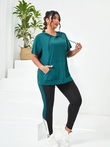 SHEIN Rhythm Era Plus Size Drawstring Hooded Sports Set Workout Women Set - Multicolor - View 6