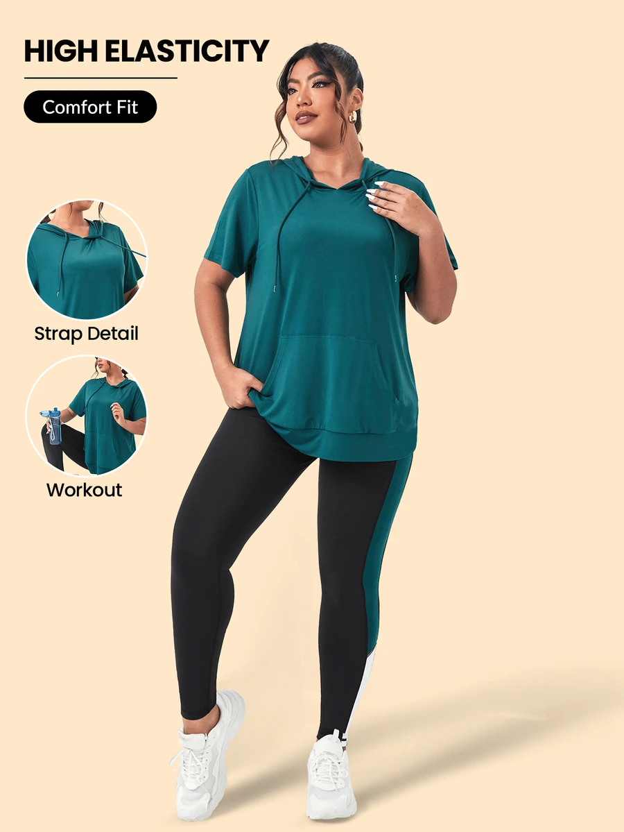 SHEIN Rhythm Era Plus Size Drawstring Hooded Sports Set Workout Women Set