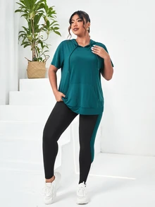 SHEIN Rhythm Era Plus Size Drawstring Hooded Sports Set Workout Women Set - Multicolor - View 5