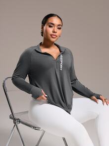 Rhythm Era Plus Size Women Printed Zipper Long Sleeve Sweatshirt Fall - Dark Grey - View 5