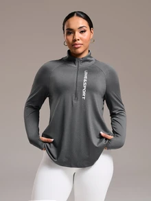 Rhythm Era Plus Size Women Printed Zipper Long Sleeve Sweatshirt Fall - Dark Grey - View 4