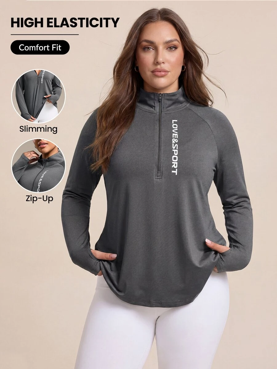 Rhythm Era Plus Size Women Printed Zipper Long Sleeve Sweatshirt Fall