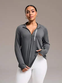 Rhythm Era Plus Size Women Printed Zipper Long Sleeve Sweatshirt Fall - Dark Grey - View 7