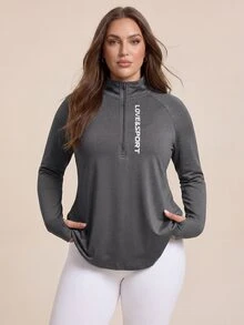 Rhythm Era Plus Size Women Printed Zipper Long Sleeve Sweatshirt Fall - Dark Grey - View 8