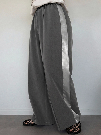 Dazy Plus Elastic Waist Colorblock Wide Stripe Fun Commuter Loose Casual Long Pants Fall